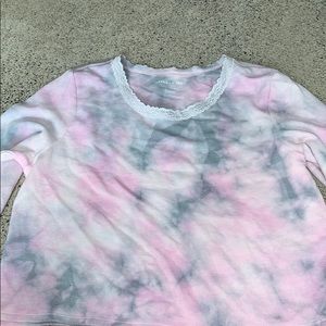 tie dye long sleeve crop top with lace